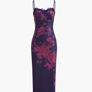 Purple Plum Fuchsia floral Maxi Dress